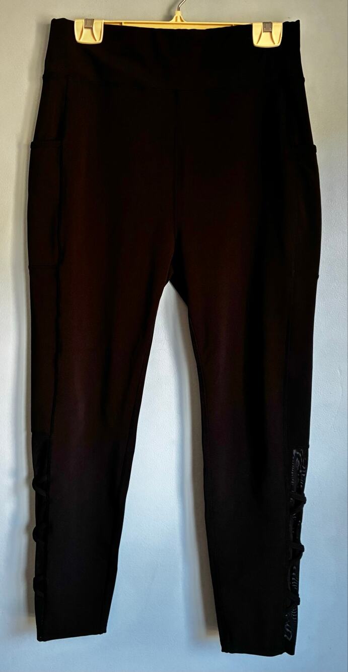 Popfit Leggings Black 2XL Lattice Mesh Pull On Style Athleticwear